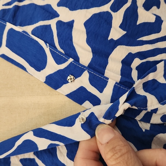 Rachel Zoe Vibrant Blue and White Patterned Midi Babydoll Dress Size Small - Picture 5 of 8